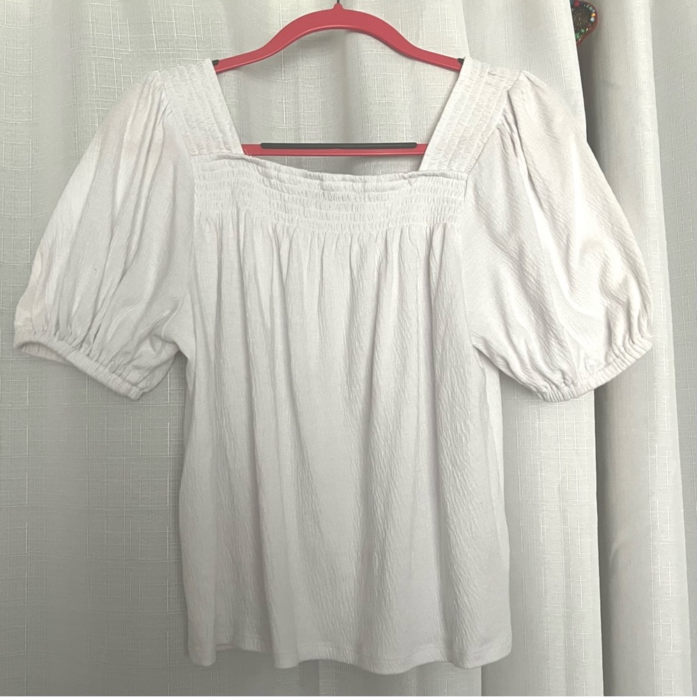 NWOT LOFT Smocked Square Neck Puff Sleeve Tee - Picture 5 of 6
